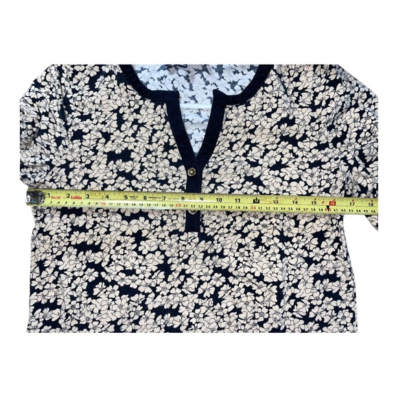 Jones New York Signature Petite PM Cotton Black Cream flowers Neck Line MINT - Picture 4 of 6